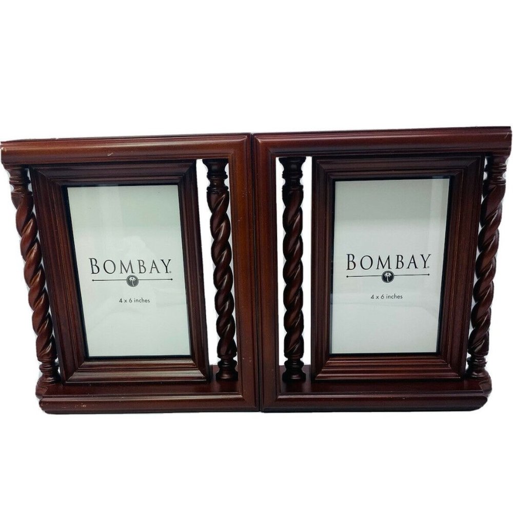 VTG BOMBAY COMPANY Picture Frame Photo Cherry Wood Bookends Set